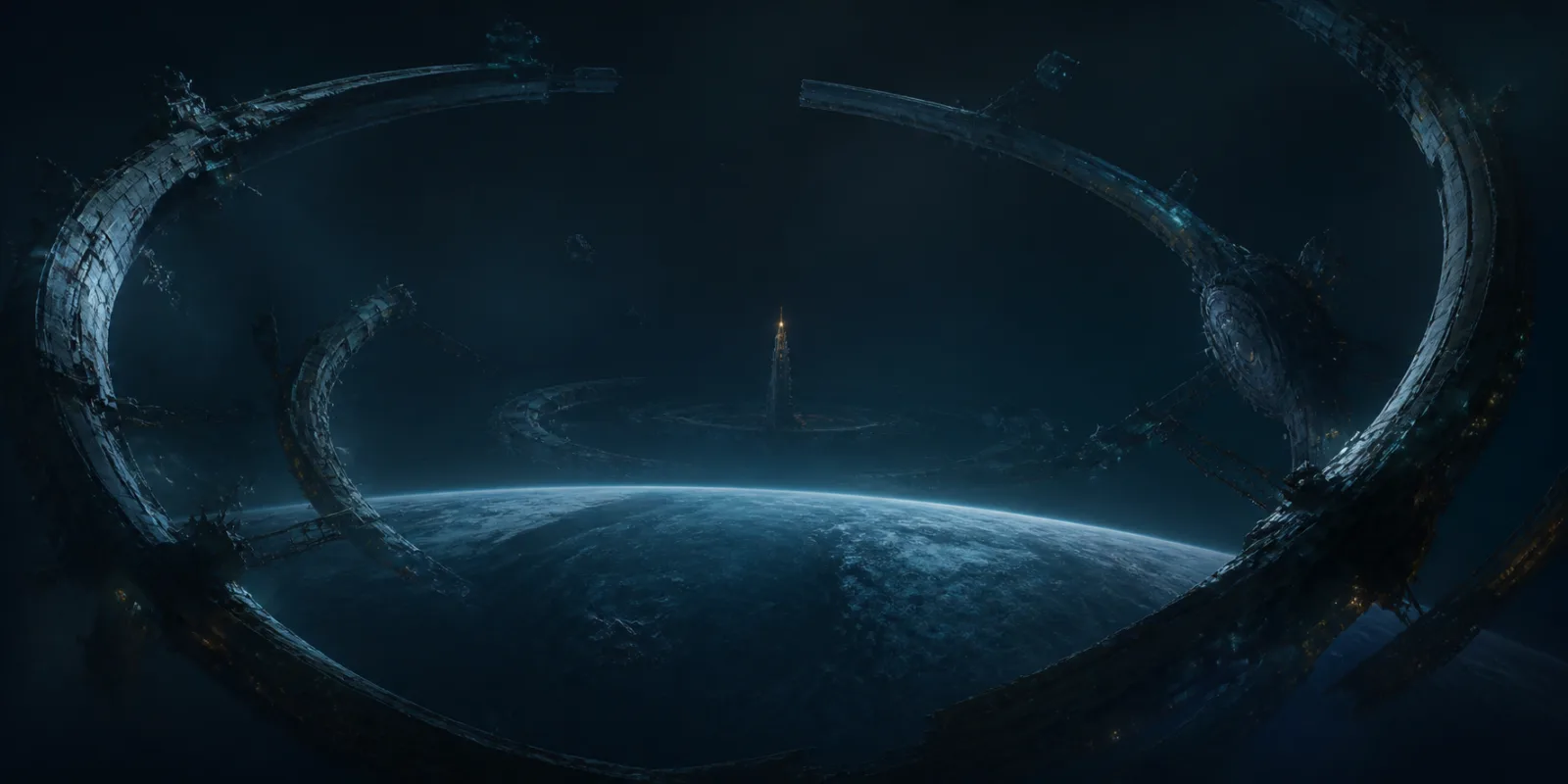 ORB-7 near the damaged Relay 11 above a planet